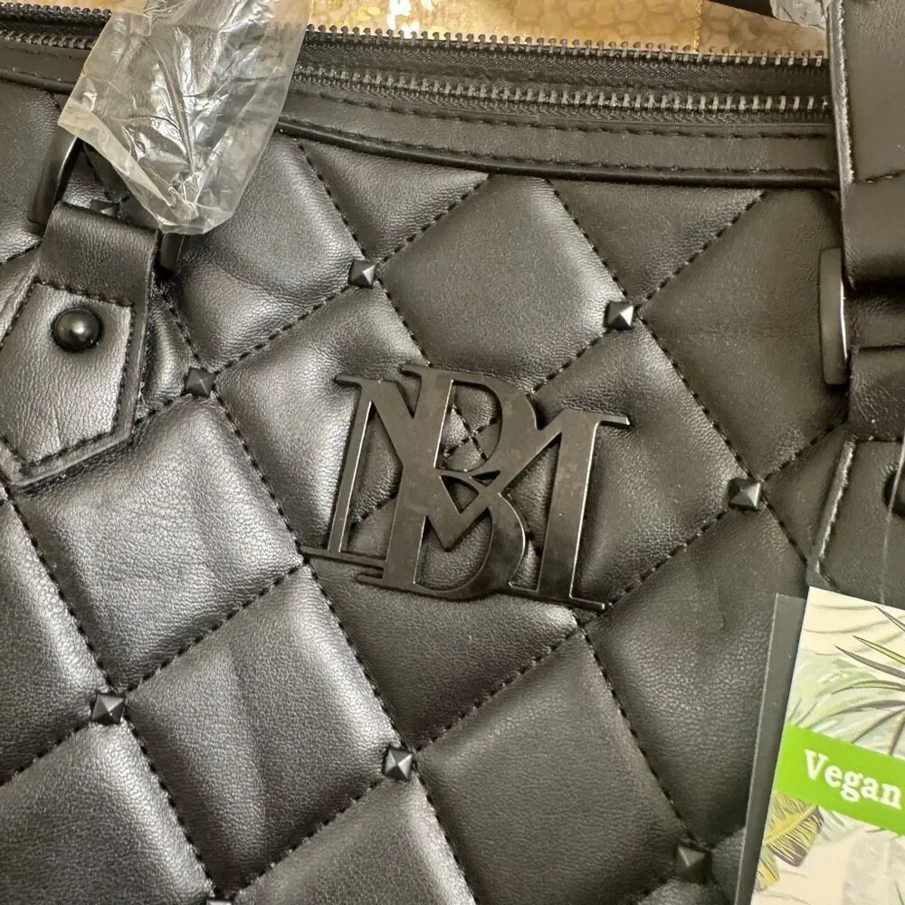 Badgley Mischka Black Quilted Vegan Leather Travel Weekender Tote Bag‎ NWT